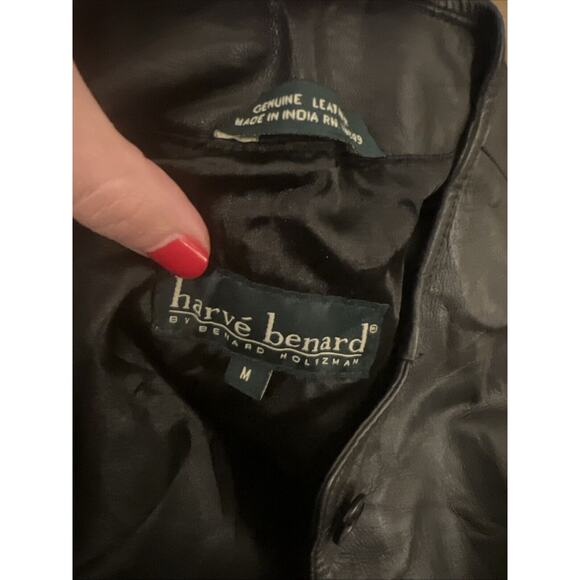 Harve Bernard Genuine Leather Vest Black Button Crewneck Biker Moto Western M - Picture 3 of 3